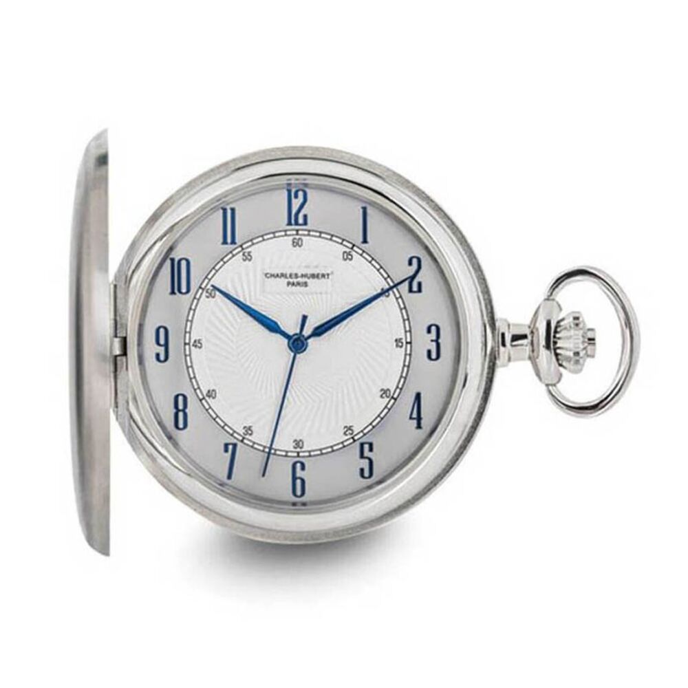 Charles Hubert Satin Stainless Hunter Case White Dial Pocket Watch